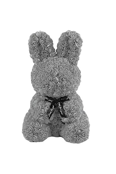 MACVI Iepuras Decorativ Macvi® din Trandafiri Spuma Gri 45 cm cu Fundita Cuti...