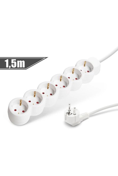 DELIGHT Prelungitor 6 prize Schuko, 1.5m, 16A, protectie copii, stecher 90°, alb