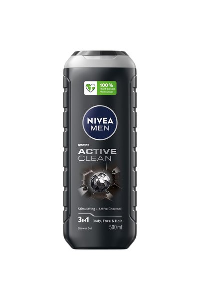 NIVEA Men Active Clean 3-σε-1 Αφρόλουτρο για σώμα, πρόσωπο και μαλλιά, 500 ml