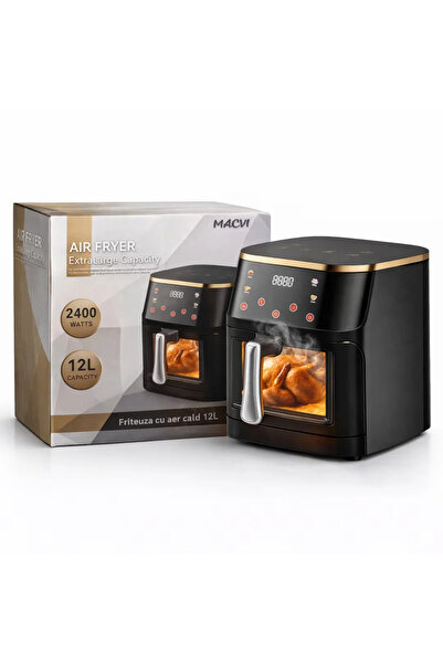 MACVI Friteuza aer Macvi® cu aer cald 12L 2400W, fereastra transparenta, pano...