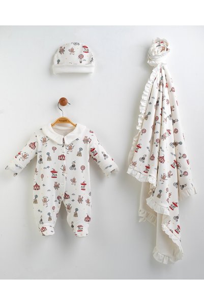 Mert Baby Petit Fete Foraine 3-Piece Organic Hospital Discharge Set 100% Cotton Newborn Unisex