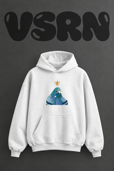 VSRN Love Pigeons Design Pre-Printed Oversize White Hooded Sweatshirt