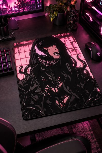 DeseneBak 50x40 Cm Venom Girl Desenli Gaming Oyuncu Mouse Pad Kaymaz Taban Bü...