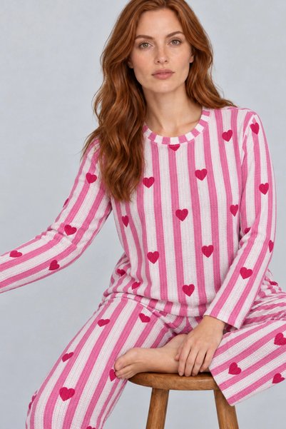 bysocafashion طقم بيجامة نسائي مكون من قطعتين بتصميم مريح على شكل قلب باللون ...