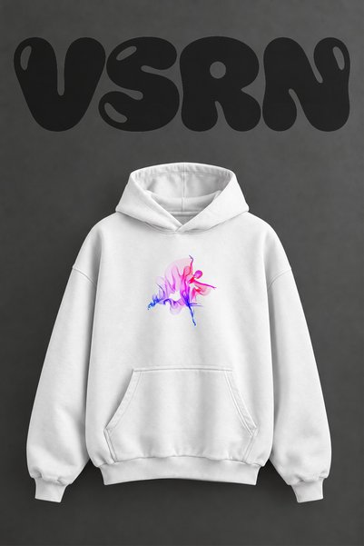 VSRN Ballet Dancer Design Pre-Printed Oversize White Hooded Sweatshirt