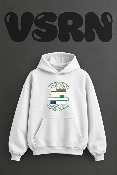 VSRN Brain Book Design Pre-Printed Oversize White Hooded Sweatshirt