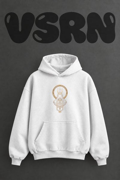 VSRN Art Deco Goddess Design Pre-Printed Oversize White Hooded Sweatshirt