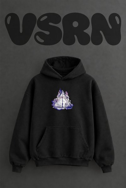VSRN Deathly Hallows Niffler Design Pre-Printed Oversize Black Hooded Sweatshirt