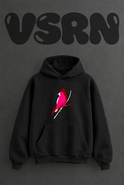 VSRN Kardinal Kus Design Pre-Printed Oversize Black Hooded Sweatshirt