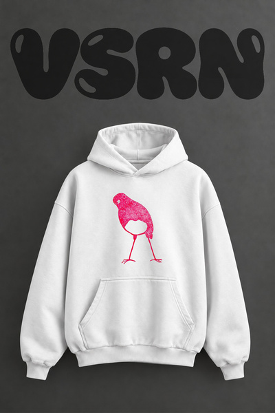 VSRN سويت شيرت أبيض كبير الحجم بتصميم Pink Kus مطبوع من الأمام