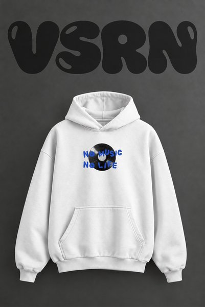 VSRN Vinyl Record Design Pre-Printed Oversize White Hooded Sweatshirt