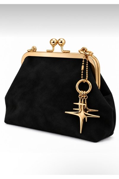 ZEYS Suede Scholar Star Charm Detailed Chain Strap Clutch/Portfolio Hand and Shoulder Bag