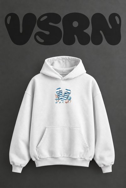 VSRN Hanorac alb supradimensionat cu glugă, cu imprimeu frontal, design Flip ...