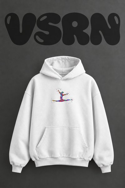 VSRN Watercolor Gymnast Design Pre-Printed Oversize White Hooded Sweatshirt