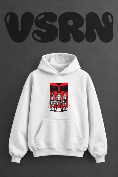 VSRN Attack On Titan dizajn, unapred štampana velika bela majica sa kapuljačom