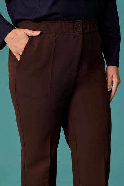 Gala-Xi Pantaloni de damă Galaxi, mărime mare, cu talie înaltă, croială clasică, maro