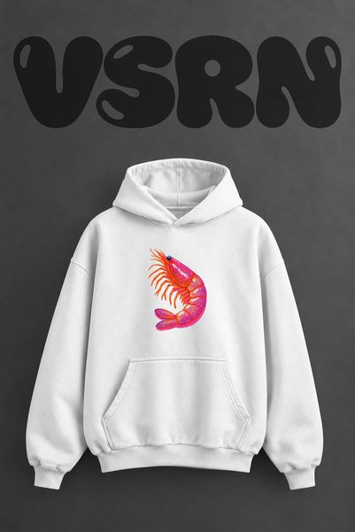 VSRN سويت شيرت أبيض كبير الحجم بقلنسوة وطباعة أمامية بتصميم جمبري