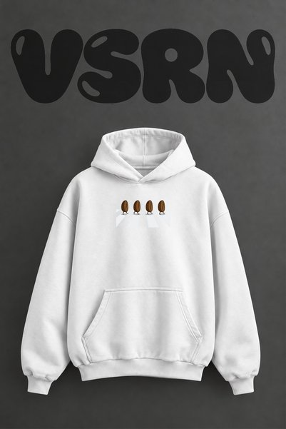 VSRN سويت شيرت بقلنسوة أبيض كبير الحجم بتصميم كوفي آبي رود مطبوع من الأمام