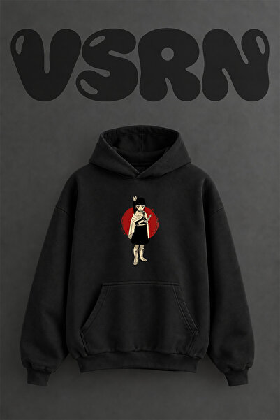 VSRN Kanao Tsuyuri Design Pre-Printed Oversize Black Hooded Sweatshirt