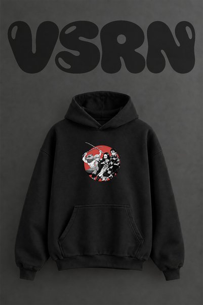 VSRN Demon Slayer_1 Design Pre-Printed Oversize Black Hooded Sweatshirt