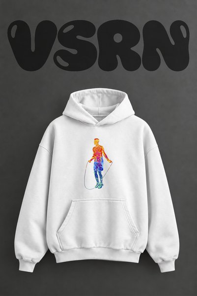 VSRN Ip Atlama Design Pre-Printed Oversize White Hooded Sweatshirt