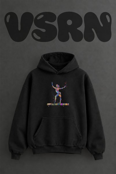 VSRN Artistic Gymnastics Design Pre-Printed Oversize Black Hooded Sweatshirt