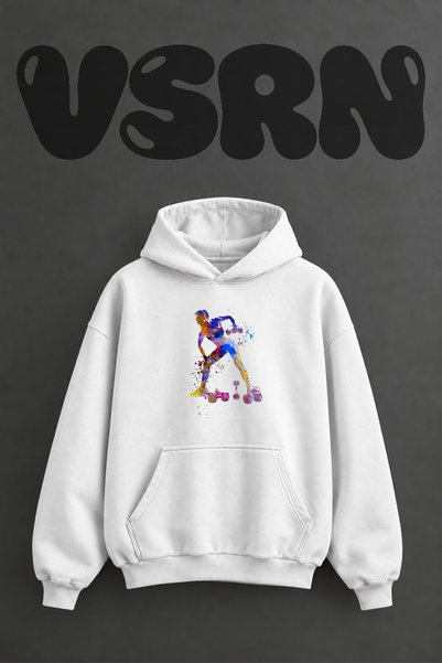 VSRN Fitness Art Design Pre-Printed Oversize White Hooded Sweatshirt