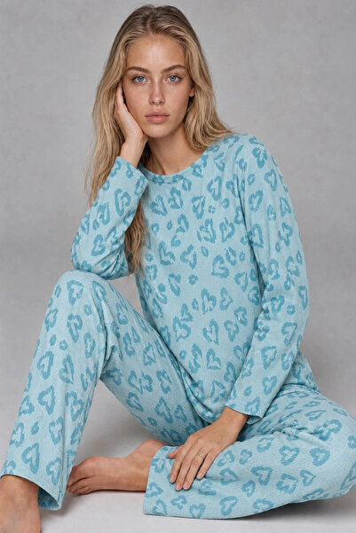 bysocafashion Women's Mint Green Patterned Long Sleeve Pajama Set