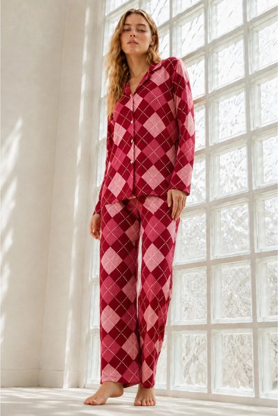 bysocafashion Women's Red Regular Wrinkled Pajama Set