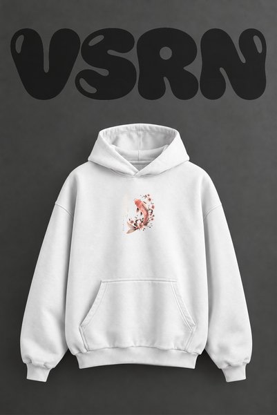 VSRN سويت شيرت أبيض كبير الحجم بتصميم كوي ساكورا مع طباعة أمامية