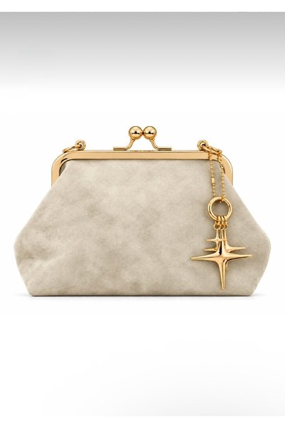 ZEYS Suede Scholar Star Charm Detailed Chain Strap Clutch/Portfolio Hand and Shoulder Bag