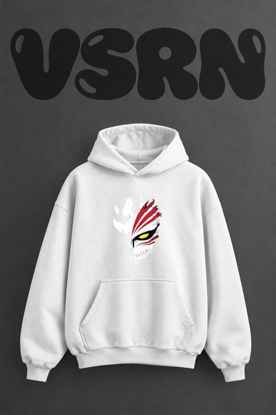 VSRN تصميم قناع إيشيجو، سترة بيضاء كبيرة الحجم مطبوعة مسبقًا مع غطاء للرأس