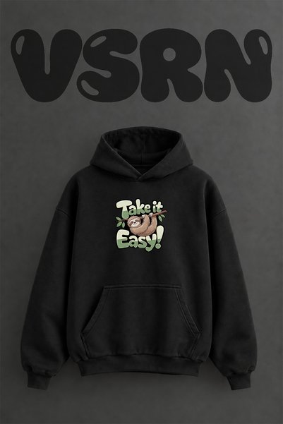 VSRN Φούτερ με κουκούλα Sloth Take İt Easy Design, με μπροστινή στάμπα, σε με...