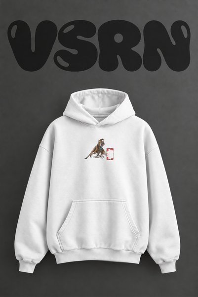 VSRN Barrel Race Design Pre-Printed Oversize White Hooded Sweatshirt