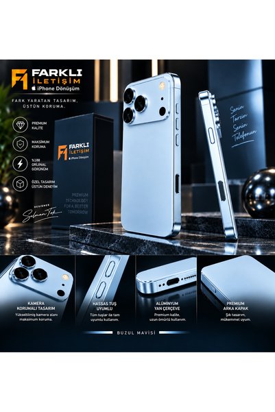 FARKLI İLETİŞİM iPhone 16 Pro Max 18 Pro Look Premium Quality Back Cover and Side Frame Conversion Set