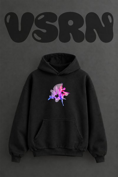 VSRN Ballet Dancer Design Pre-Printed Oversize Black Hooded Sweatshirt
