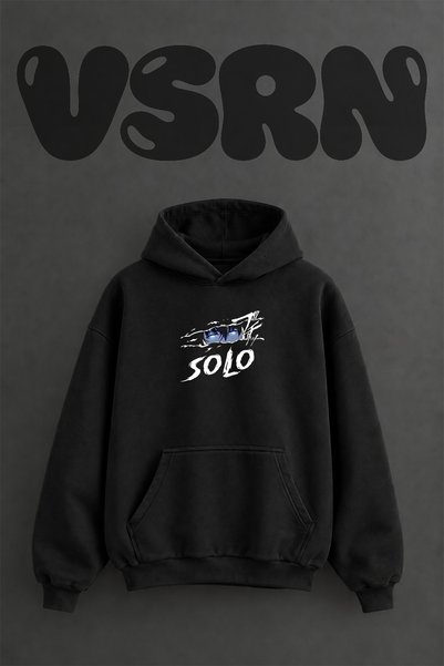 VSRN Solo Leveling Design Pre-Printed Oversize Black Hooded Sweatshirt