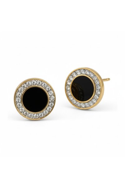 Alviro Cercei de damă cu element negru și cristale decorative, aurii, 0,9 cm