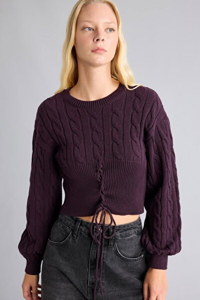 DeFacto Regular Fit Strickpullover mit Rundhalsausschnitt und geflochtenen Sp...