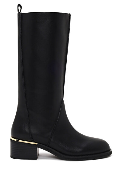 Derimod Women's Black Short Thick Heeled Leather Boots Wf528004Dv