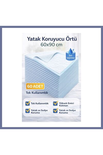 dilaratrendhousee Yatak Koruyucu Örtü 60x90 cm 60 Adet Tek Kullanımlık Sıvı Geçirmez Hasta Altı DLRA