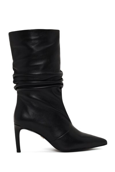 Derimod Women's Black Thin Heeled Leather Boots Af530008Dv