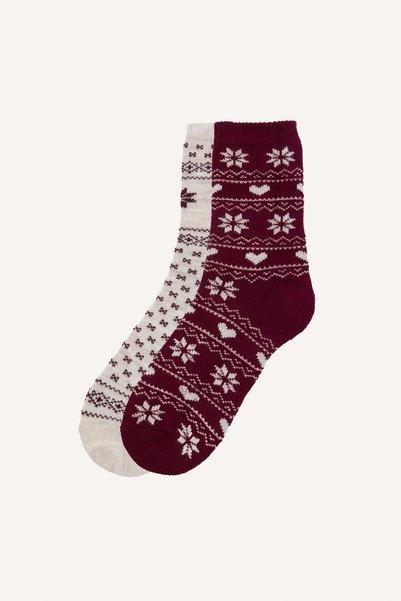 DeFacto 2-teilige lange Socken mit Jacquardmuster für Damen mit Neujahrsmotiv...