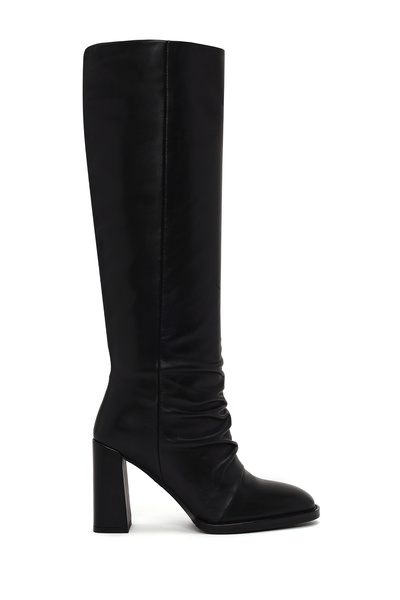 Derimod Women's Black Thick Heeled Leather Boots Af530010Dv