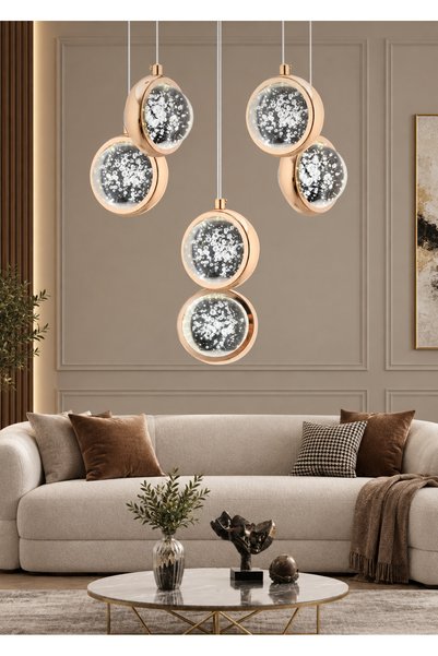 Nevada Aydınlatma Dünya 6 lı Gold Modern kumandalı Cam Modern Lüx Oturma Odas...