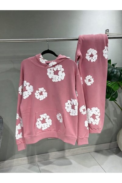 JANTIL MODA Unisex Fluffy Floral Printed Tracksuit Set |   3 Yarns Shaded Oversize Combination