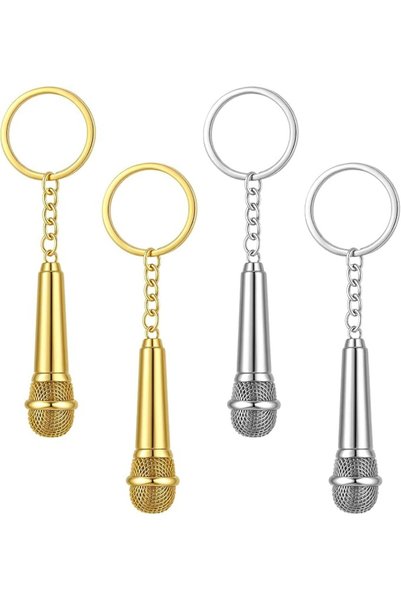KASTWAVE Mini Microphone Keychain Set Retro Music Keyring with Metal Micropho...
