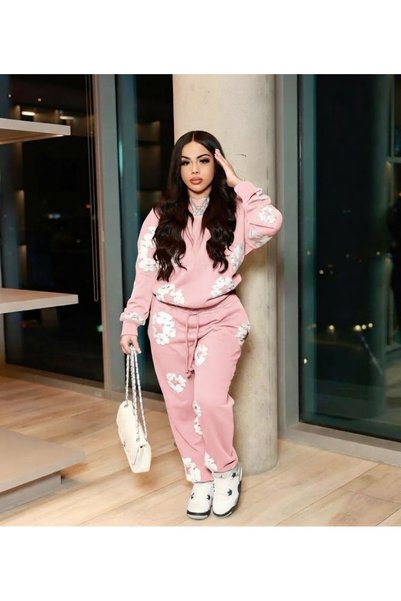 JANTIL MODA Unisex Fluffy Floral Printed Tracksuit Set |   3 Yarns Shaded Oversize Combination