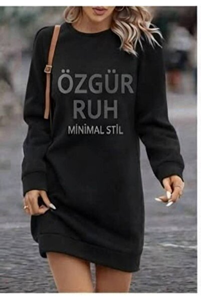 JANTIL MODA تونيك طويل مطبوع عليه عبارة Free Spirit للسيدات |   فستان محبوك ك...