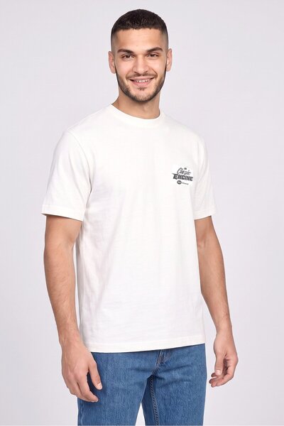 Engine Men Crew Neck Short Sleeve Graphic Print T-Shirt, Off White